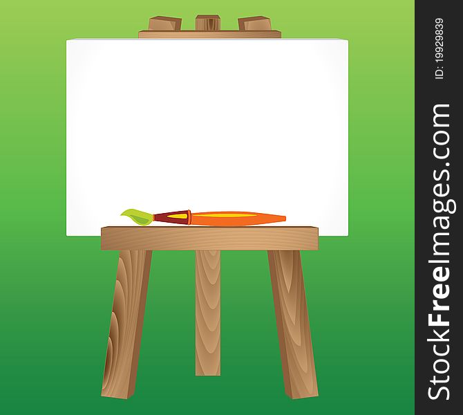 Wooden Easel, Canvas And Paintbrush