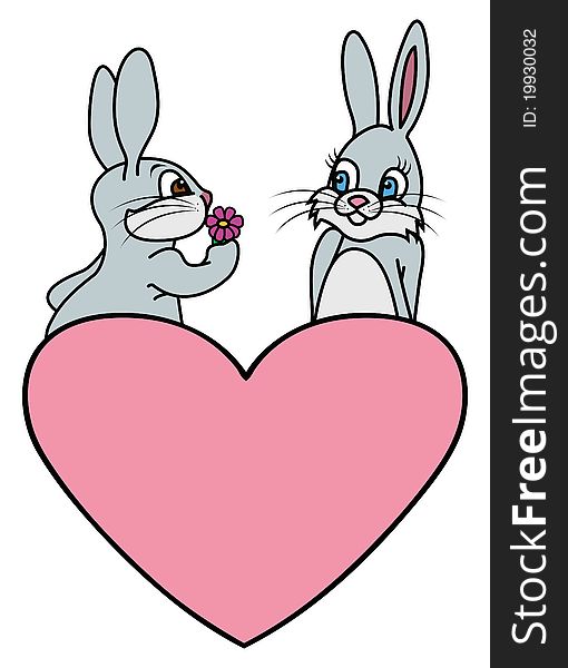 Cartoon illustration of bunnies in love