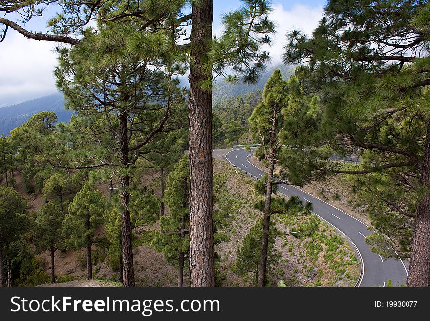 Winding mountain road to Roque de los Muchachos. Winding mountain road to Roque de los Muchachos