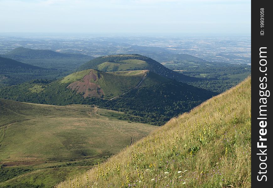 View of craters of the volcanoes of Auvergne.