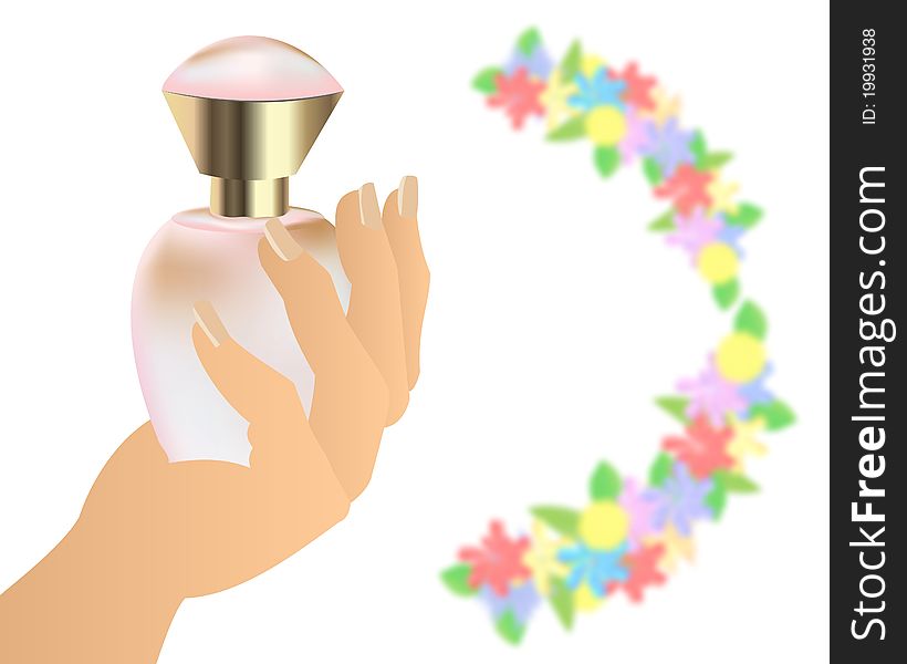 Isolated hand holding a perfume bottle. Isolated hand holding a perfume bottle