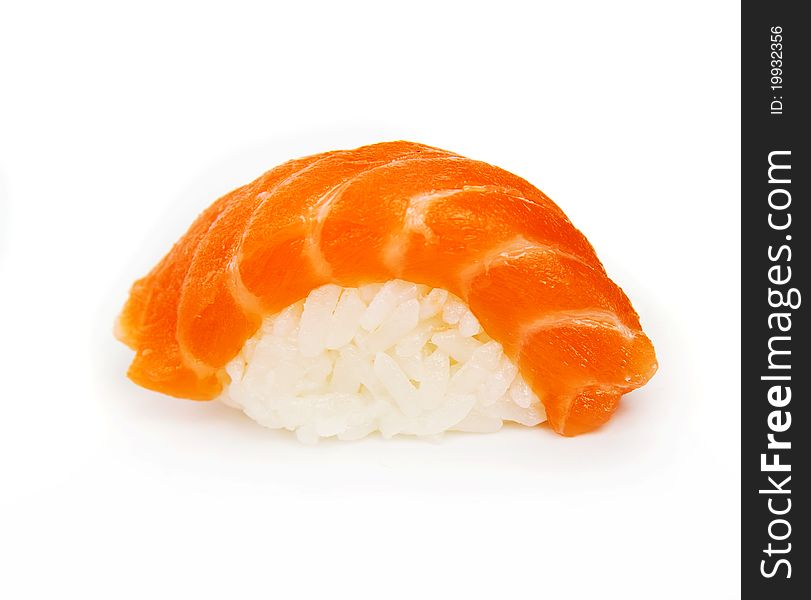 Sushi with rice and raw fish on white. Sushi with rice and raw fish on white