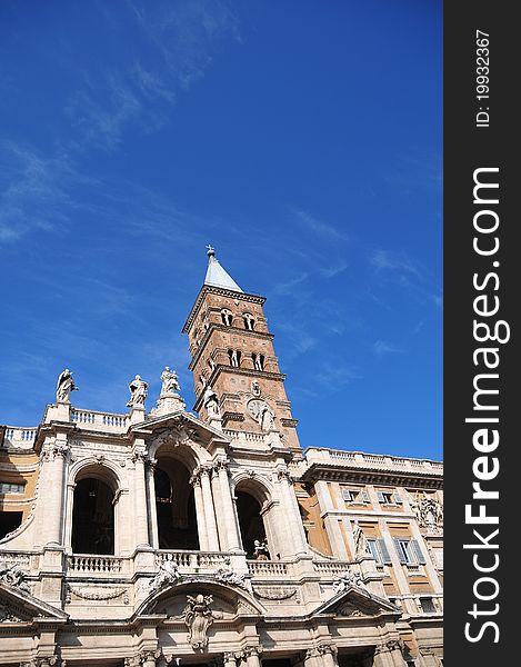 The Santa Maria Maggiore in Rome beneath a blue sky. The Santa Maria Maggiore in Rome beneath a blue sky.