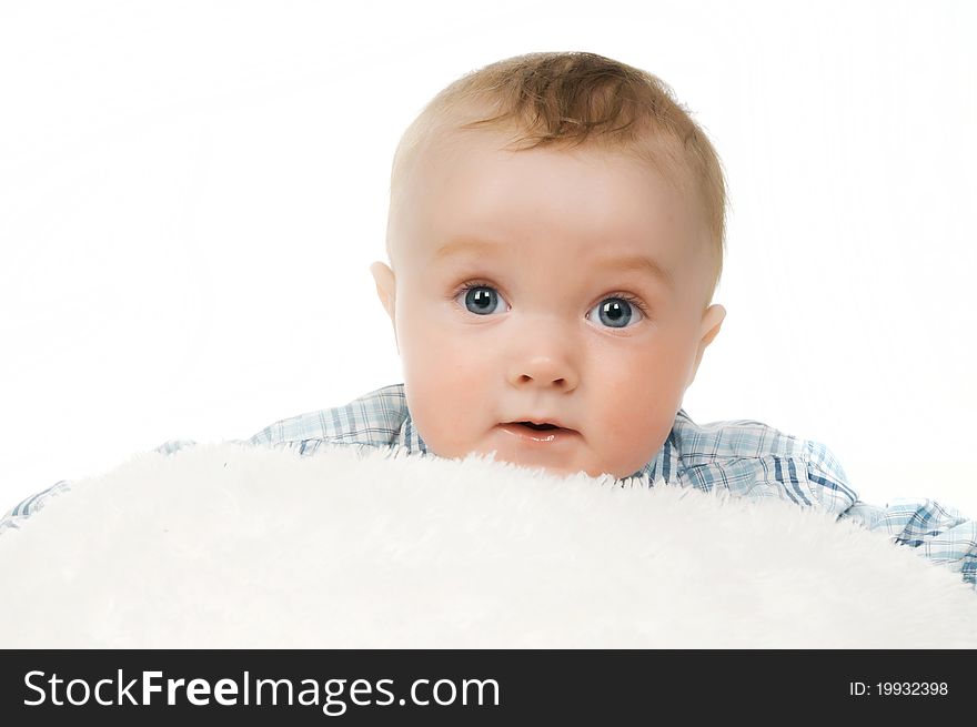 Small baby in studio on white background