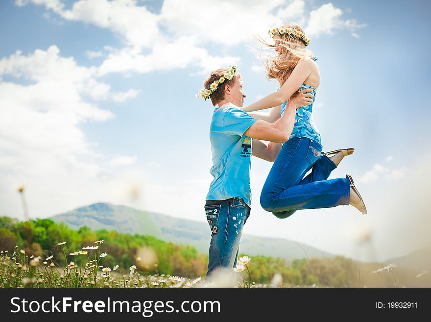 Running young couple