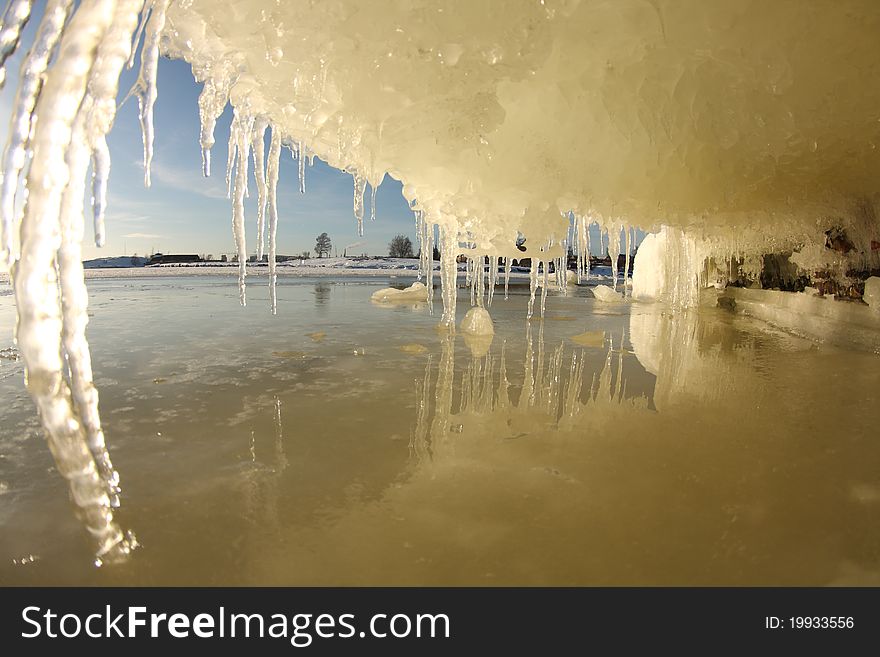 Beautiful ice formations near frozen sea, Helsinki, Finland