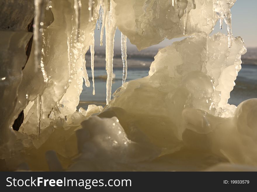 Beautiful ice formations near frozen sea, Helsinki, Finland