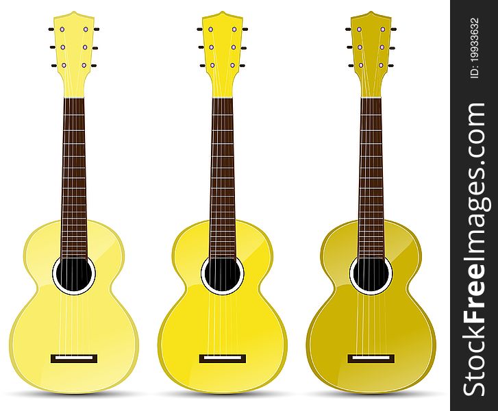 Set of yellow classical acoustic guitar isolated on white