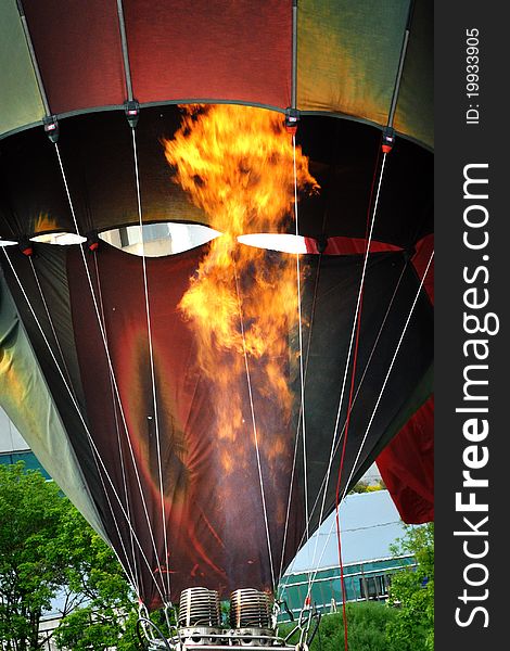 Heating the hot balloon before flight. Heating the hot balloon before flight
