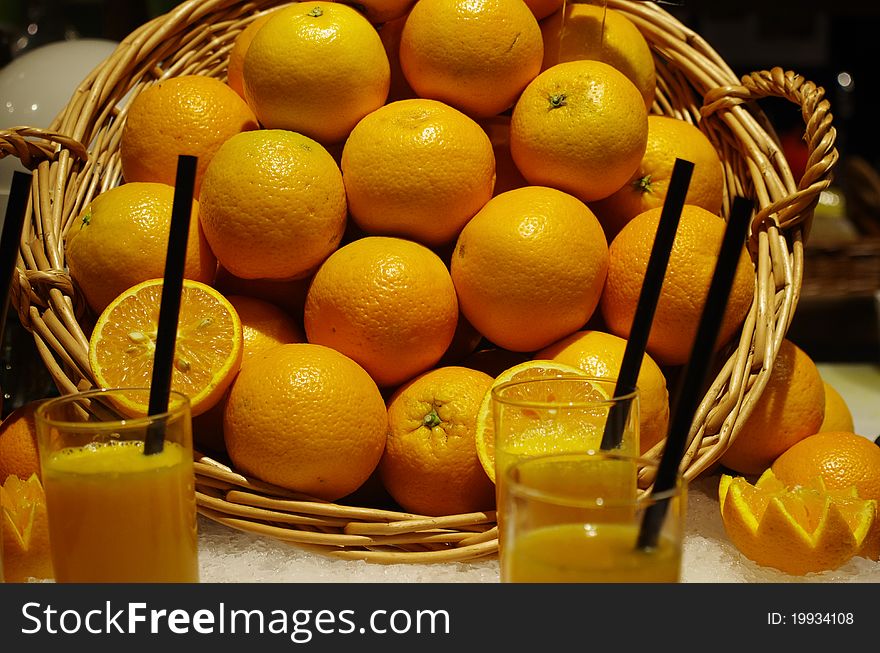 Fresh oranges on market place for sale