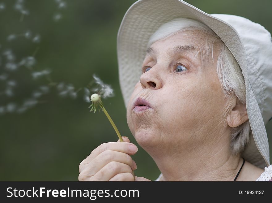 Woman blowing on dandelion flower. Woman blowing on dandelion flower