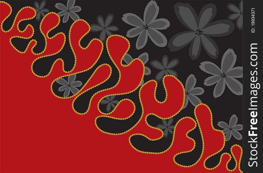 Black and red background with black flowers