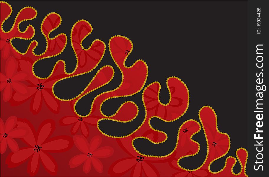 Red and black background with red flowers