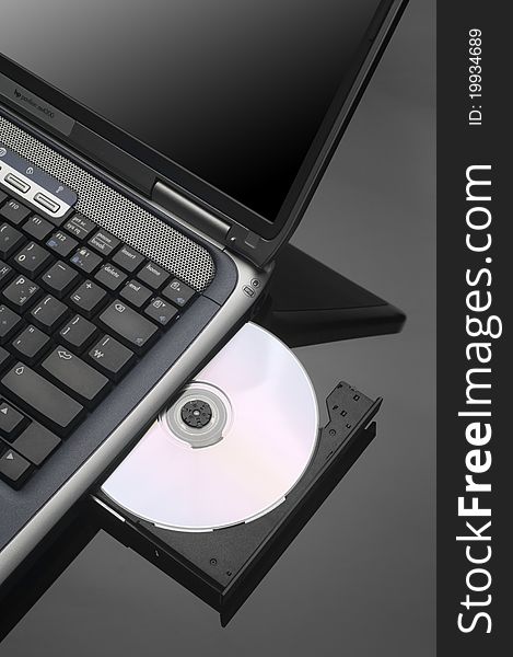 Closeup of laptop on black background