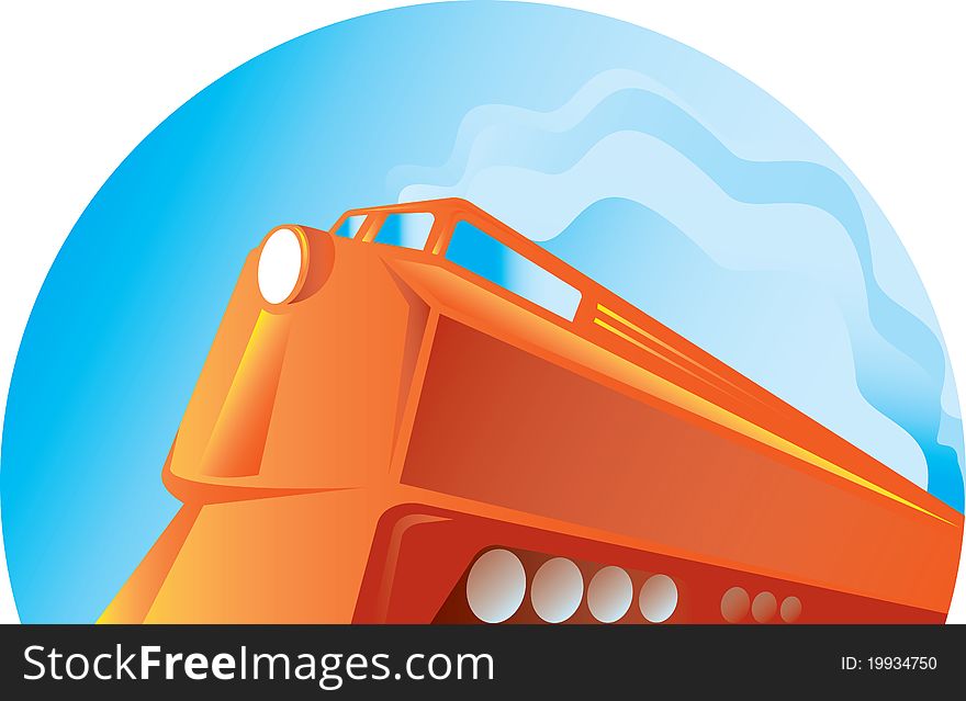 Illustration of a diesel train viewed from low angle done in retro style on isolated background. Illustration of a diesel train viewed from low angle done in retro style on isolated background