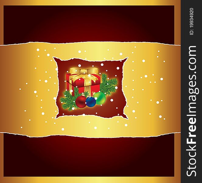 Christmas card background vector illustration balls ribbon snow red stars gift voucher. Christmas card background vector illustration balls ribbon snow red stars gift voucher