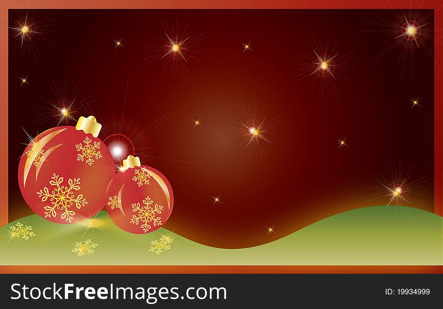 Christmas card background vector illustration balls ribbon snow red stars gift voucher green gold red. Christmas card background vector illustration balls ribbon snow red stars gift voucher green gold red