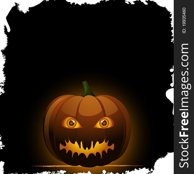 Halloween pumpkin with carved face and scary glowing eyes. Halloween pumpkin with carved face and scary glowing eyes