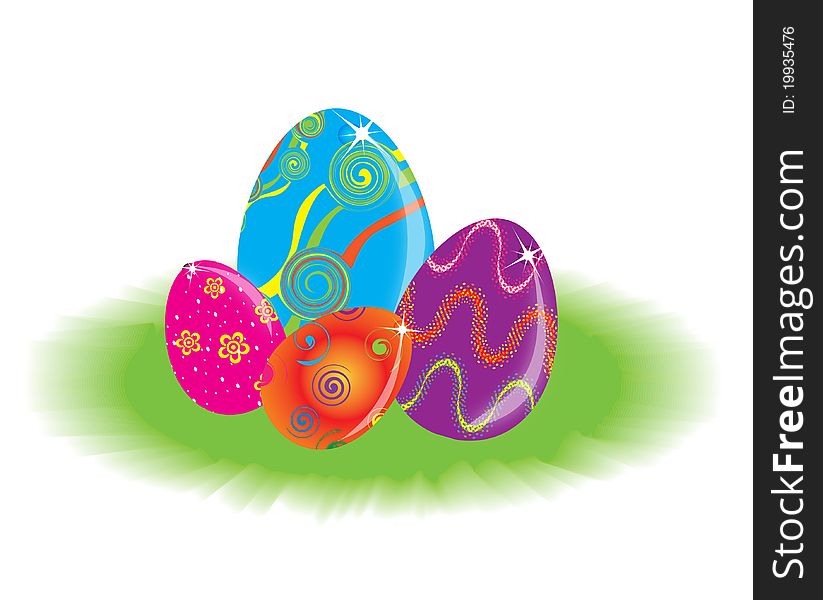 Eastern Rabbit searching eggs color holiday background vector Illustration
