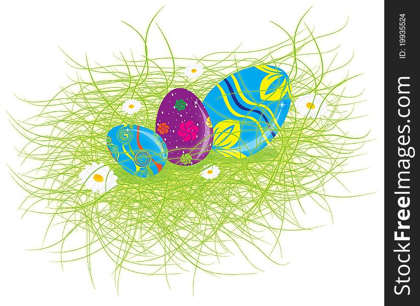 Eastern Rabbit searching eggs color holiday background Illustration