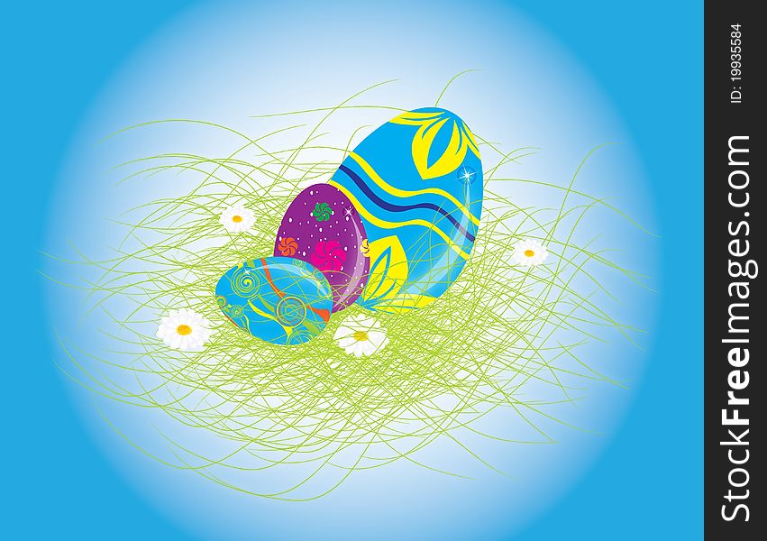 Eastern Rabbit searching eggs color holiday background Illustration
