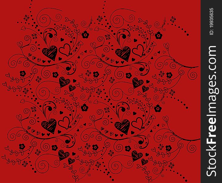 Detailed artwork of all over print with hearts. Detailed artwork of all over print with hearts