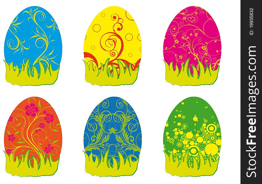 Eastern Rabbit searching eggs color holiday background vector Illustration