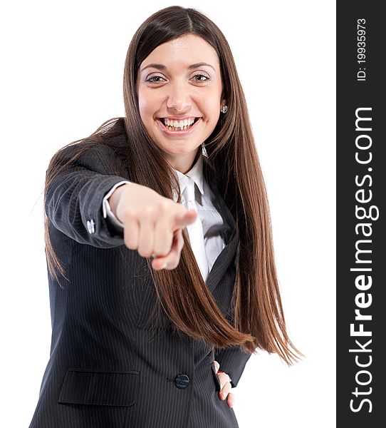 Portrait of young girl in business suit on white. Portrait of young girl in business suit on white