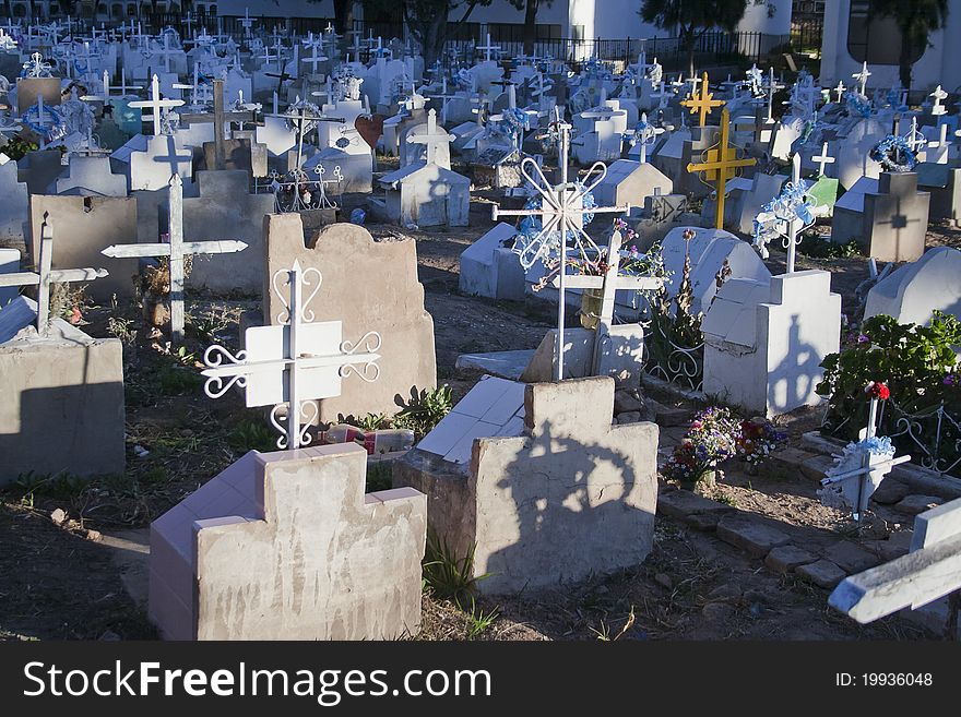Graveyard with different kinds of crosses.
