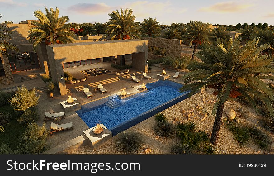 Swimming pool outside an Arabian villa