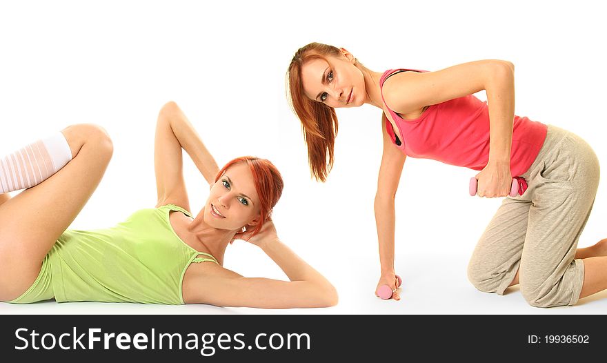 Young woman working out over white. Young woman working out over white