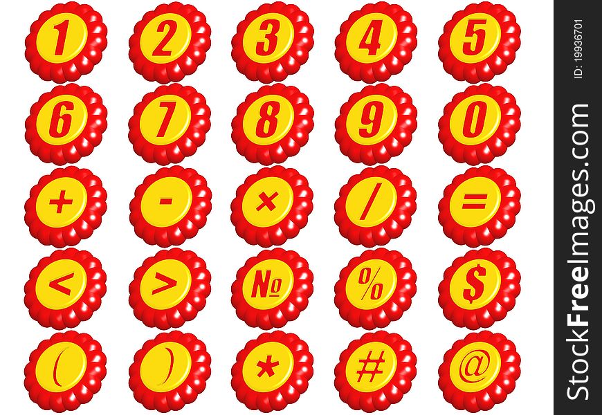 Set of numbers from 0 to 9 and mathematical signs in a kind 3D figures on a white background. Set of numbers from 0 to 9 and mathematical signs in a kind 3D figures on a white background.