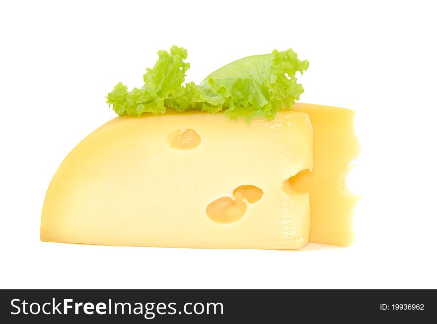 Fresh yellow cheese , isolated on a white background