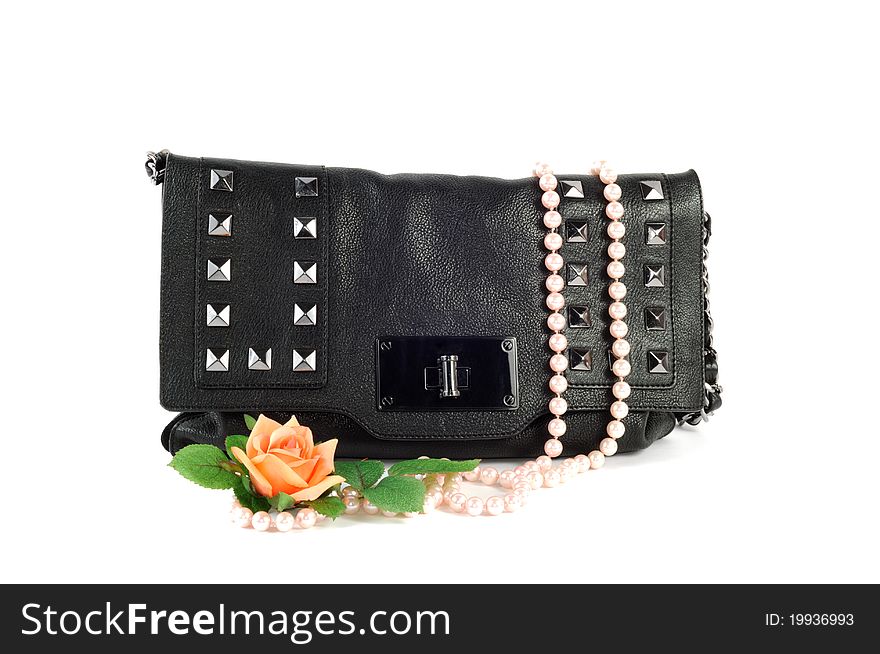 Classic black purse  isolated on a white background. Classic black purse  isolated on a white background