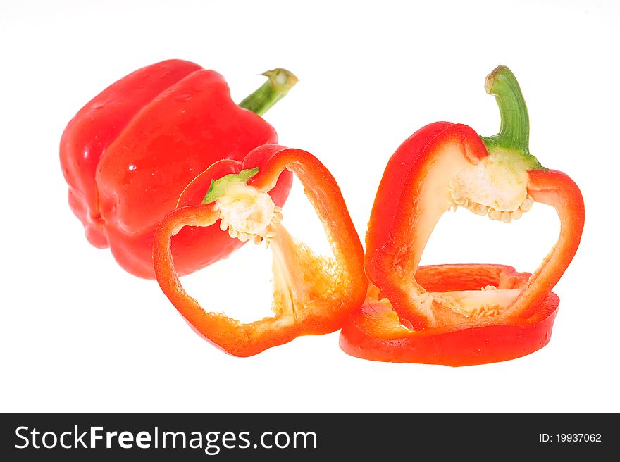 Slices of Red Bell-Pepper, Capsicum Isolated On White Background. Slices of Red Bell-Pepper, Capsicum Isolated On White Background