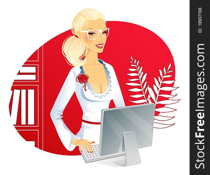 Vector illustration of Businesswoman with computer