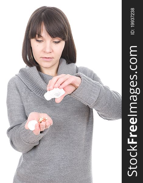 Young adult sick woman over white background