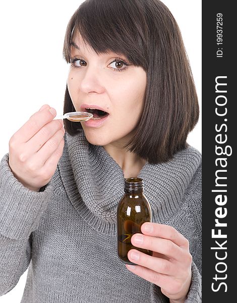 Young adult sick woman over white background