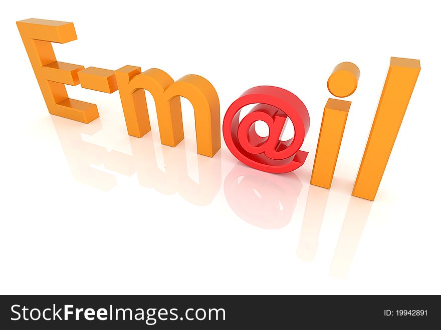 3D rendering of e-mail sign with mirror reflection.