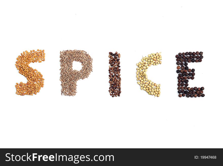 Spice word formed using a few spices. Spice word formed using a few spices