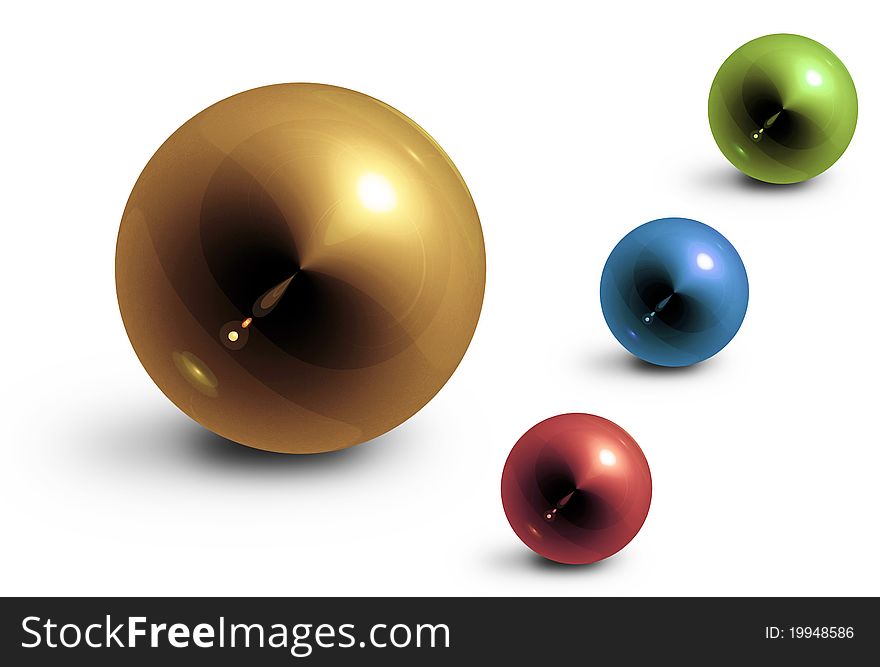 Four colored glossiness balls on white
