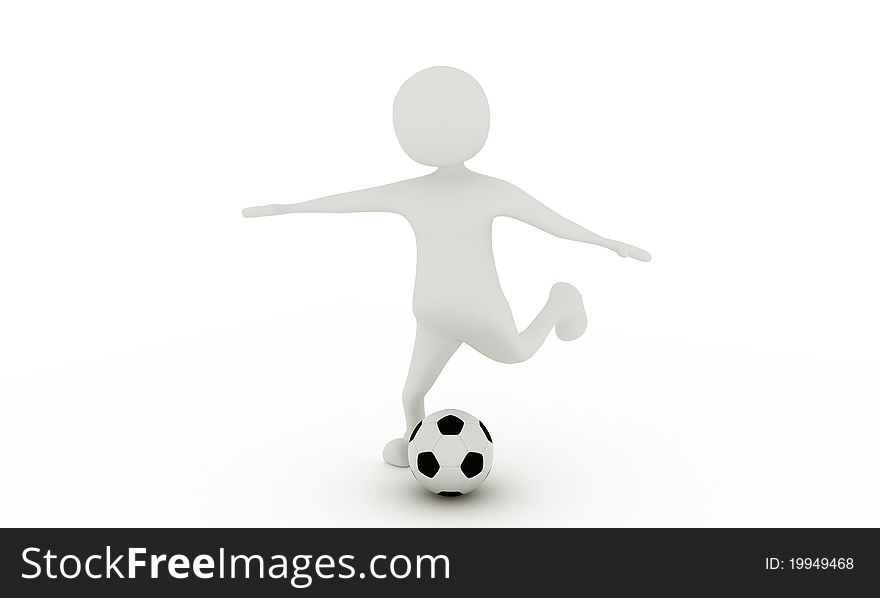 White man playing soccer, 3D image