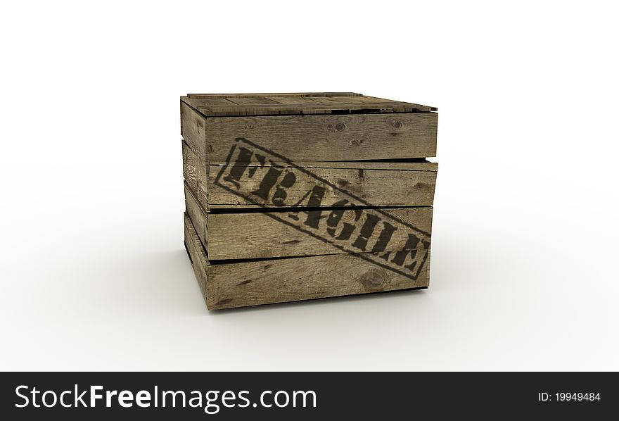 Wooden crate with fragile stencil on it, 3D image. Wooden crate with fragile stencil on it, 3D image