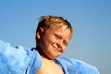 Portrait Of Cute Boy At The Beach Stock Photo