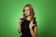 Close-up Of Woman With Glass Red Wine Stock Images