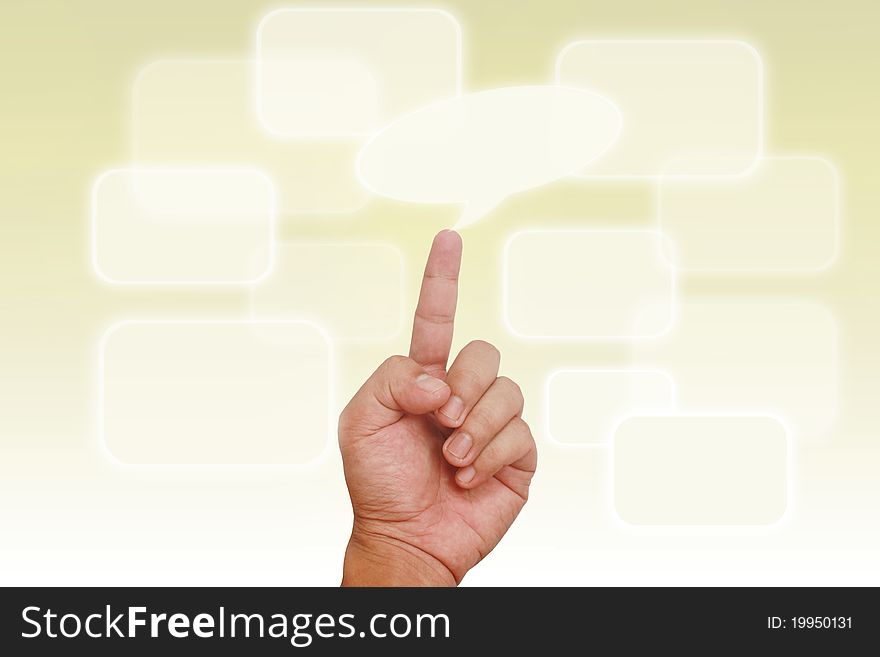 Hand pointing on blank message on light yellow gradient background