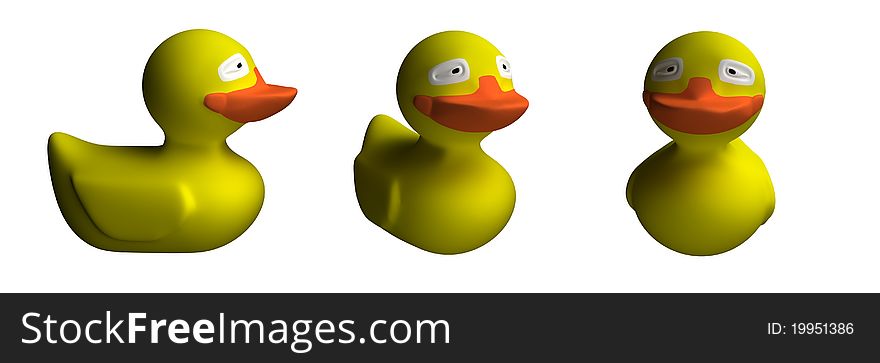 Rubber yellow duck in three views. Rubber yellow duck in three views