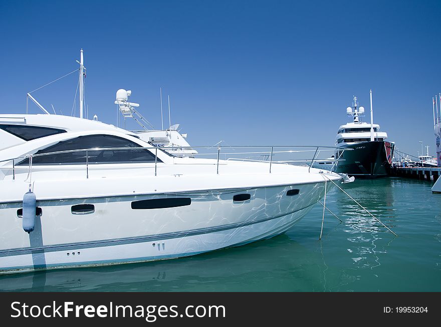 A super yacht berthed in Gibraltars world famous Ocean Village complex.