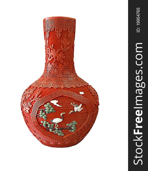 Old Chinese red vase is a clever piece of carved work