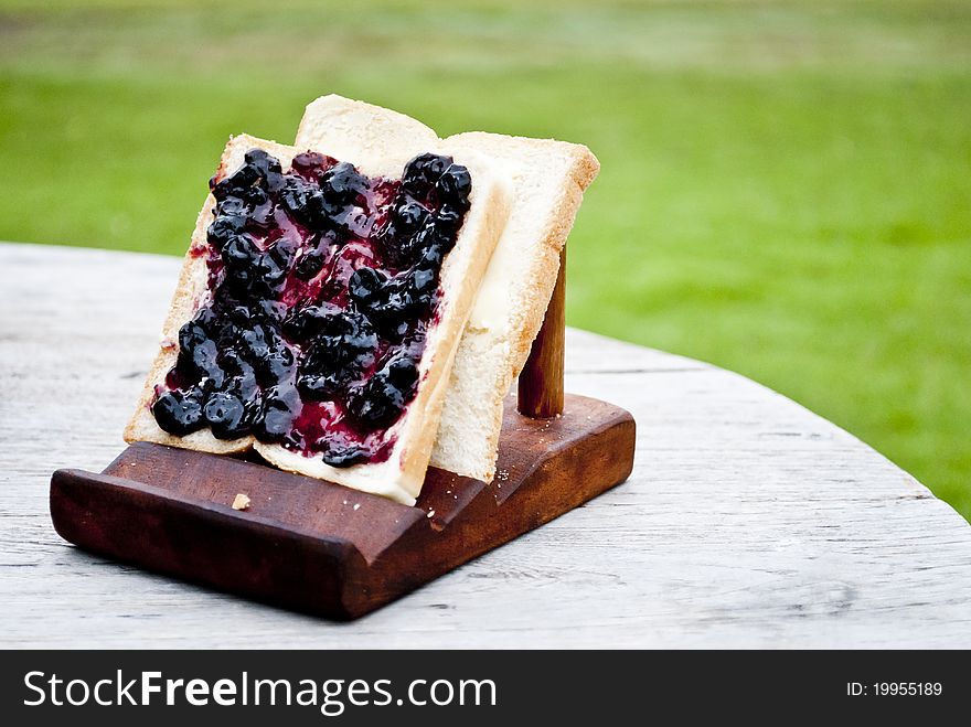 Blueberry jam on toast